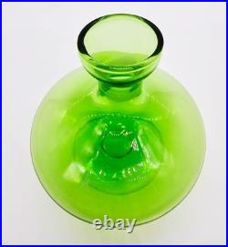Glass Perfume Bottles Pair of 2 Matching Green w Clear Swirled Stoppers Antique