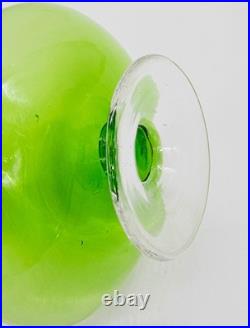 Glass Perfume Bottles Pair of 2 Matching Green w Clear Swirled Stoppers Antique