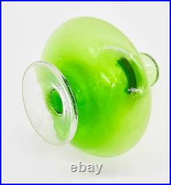 Glass Perfume Bottles Pair of 2 Matching Green w Clear Swirled Stoppers Antique