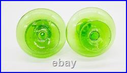 Glass Perfume Bottles Pair of 2 Matching Green w Clear Swirled Stoppers Antique