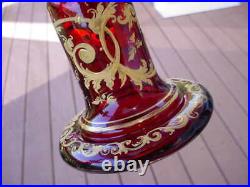 Gorgeous Antique Moser Ruby Glass Enamel Painted Perfume Cologne Scent Bottle