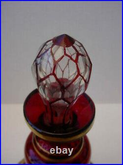 Gorgeous Antique Moser Ruby Glass Enamel Painted Perfume Cologne Scent Bottle
