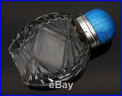 Gorgeous Guilloche Enamel Sterling Silver Cut Glass Small Perfume Bottle Vintage