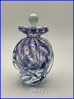 Gorgeous Purple Swirl Art Studio Glass OBG Signed 1988 Vintage Perfume Bottle