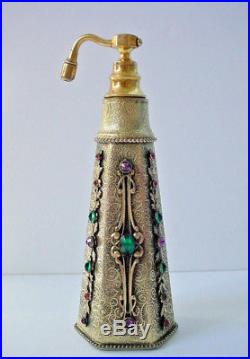 Gorgeous Vintage Empire Art Gold Jeweled Perfume Bottle Atomizer E & J. B