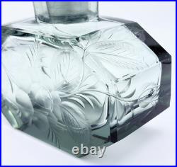 Gorgeous Vintage Hand-Blown Heavy Crystal Perfume Bottle with Etched Floral Motif