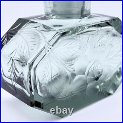 Gorgeous Vintage Hand-Blown Heavy Crystal Perfume Bottle with Etched Floral Motif