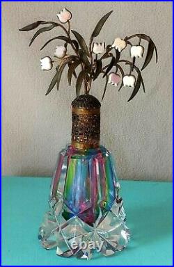 Gorgeous! Vtg Irice Lilly Of Valley Topper Rainbow Glass Filigree Perfume Bottle