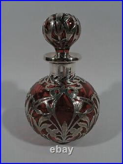 Gorham Perfume D947 Antique Bottle American Red Glass Silver Overlay