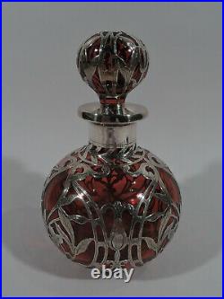 Gorham Perfume D947 Antique Bottle American Red Glass Silver Overlay