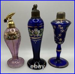 Group of 3 Vintage Czech Bohemian Perfume Atomizer Bottles