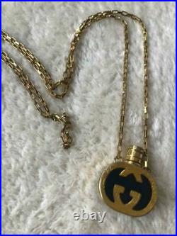 Gucci Vintage Charm Chain Necklace Perfume Case Motif GG Logo Gold Tone Jewelry