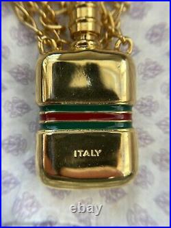 Gucci Vintage Sherry Line Perfume Bottle Flask Long Chain Necklace With Box