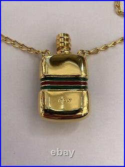 Gucci Vintage Sherry Line Perfume Bottle Flask Long Chain Necklace With Box