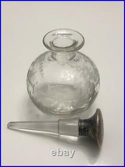 HAWKES VINTAGE HAND CUT CRYSTAL PERFUME BOTTLE & Sterling Silver Stopper