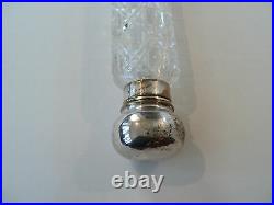 HUGE 12 ANTIQUE LAY-DOWN CUT GLASS SCENT BOTTLE with SILVER OVER BRASS TOP