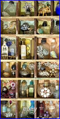 Handcrafted Vintage Mini Perfume Bottles Jewelry Figurines Wooden Shadow Box