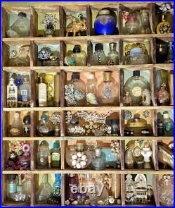 Handcrafted Vintage Mini Perfume Bottles Jewelry Figurines Wooden Shadow Box