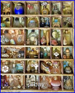 Handcrafted Vintage Mini Perfume Bottles Jewelry Figurines Wooden Shadow Box