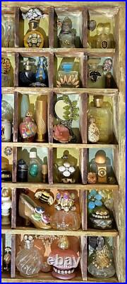 Handcrafted Vintage Mini Perfume Bottles Jewelry Figurines Wooden Shadow Box