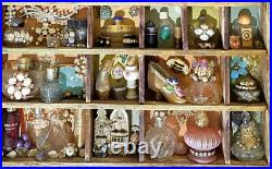 Handcrafted Vintage Mini Perfume Bottles Jewelry Figurines Wooden Shadow Box