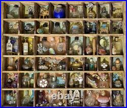 Handcrafted Vintage Mini Perfume Bottles Jewelry Figurines Wooden Shadow Box