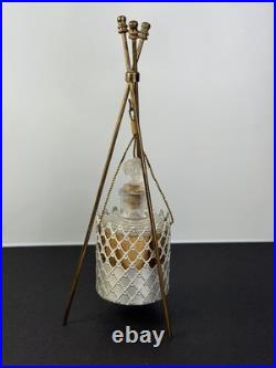 Hanging Caged Perfume Bottle with tripod stand detailed glass cork Art Deco VTG