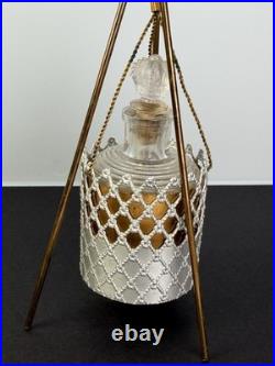 Hanging Caged Perfume Bottle with tripod stand detailed glass cork Art Deco VTG