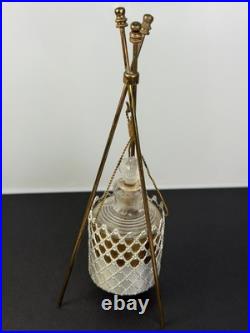 Hanging Caged Perfume Bottle with tripod stand detailed glass cork Art Deco VTG
