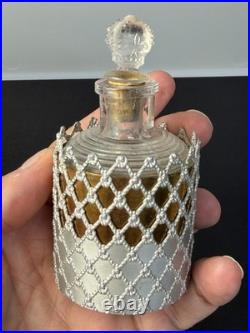 Hanging Caged Perfume Bottle with tripod stand detailed glass cork Art Deco VTG