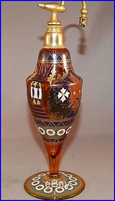 Heavily Enameled Vintage Czechoslovakia Hand Decorated Large Perfume Atomizer