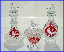 Hofbauer Byrdes Ruby Red Crystal VANITY SET Heart Tray Perfume bottles Trinket
