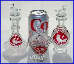 Hofbauer Byrdes Ruby Red Crystal VANITY SET Heart Tray Perfume bottles Trinket