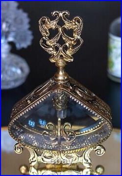 Hollywood Regency Ornate Perfume Bottle 24k Ormolu Gold Plated Beveled Vintage