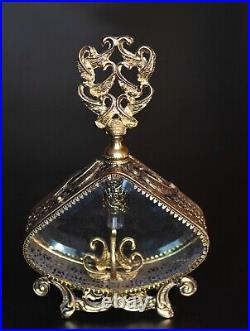 Hollywood Regency Ornate Perfume Bottle 24k Ormolu Gold Plated Beveled Vintage