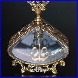 Hollywood Regency Ornate Perfume Bottle 24k Ormolu Gold Plated Beveled Vintage