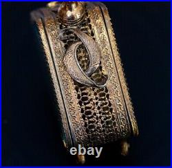 Hollywood Regency Ornate Perfume Bottle 24k Ormolu Gold Plated Beveled Vintage