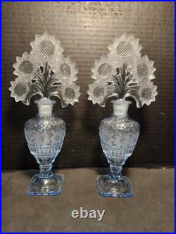 Imperial Sunflower Perfume Bottles Dresser Set Light Blue Pair Vintage 1940's