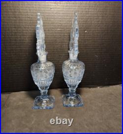 Imperial Sunflower Perfume Bottles Dresser Set Light Blue Pair Vintage 1940's