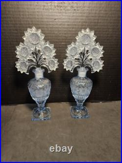 Imperial Sunflower Perfume Bottles Dresser Set Light Blue Pair Vintage 1940's