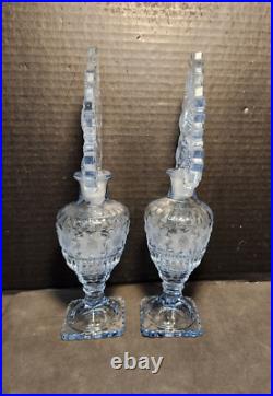 Imperial Sunflower Perfume Bottles Dresser Set Light Blue Pair Vintage 1940's