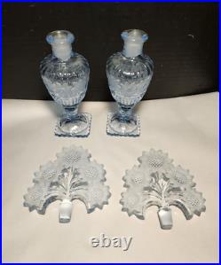 Imperial Sunflower Perfume Bottles Dresser Set Light Blue Pair Vintage 1940's
