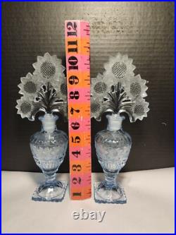 Imperial Sunflower Perfume Bottles Dresser Set Light Blue Pair Vintage 1940's