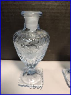 Imperial Sunflower Perfume Bottles Dresser Set Light Blue Pair Vintage 1940's