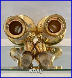 Irice Czech Pair Art Glass Dresser Perfume/Cologne Bottles Gold Cut To Clear