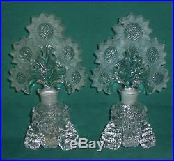 Irice Imperial Glass Perfume Bottle Sunflower Stopper Pair USA 1940's Vintage