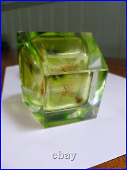 Irice Intaglio Perfume Bottle Vtg Heavy Faceted Glass wRhinestone & Bird Green