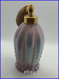 Iridescent Purple Glass Perfume Bottle Brass Top 4 Antique/vtg/art Deco