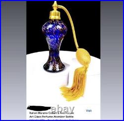 Italian Murano Cobalt & Aventurine Art Glass Perfume Atomizer Bottle Vintage