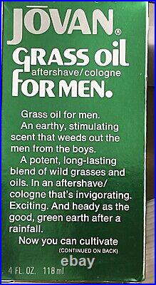 JOVAN Grass Oil Men Aftershave Cologne 4 oz Bottle Full Vintage New discontinued